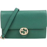 Gucci Pebbled Leather Interlocking GG Wallet on Chain Crossbody Bag