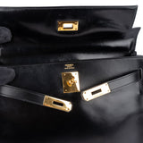 Hermès Box Calf Kelly Sellier 28 Handbag xx stempel / auf schwarz gefärbt? - vintageandkickz