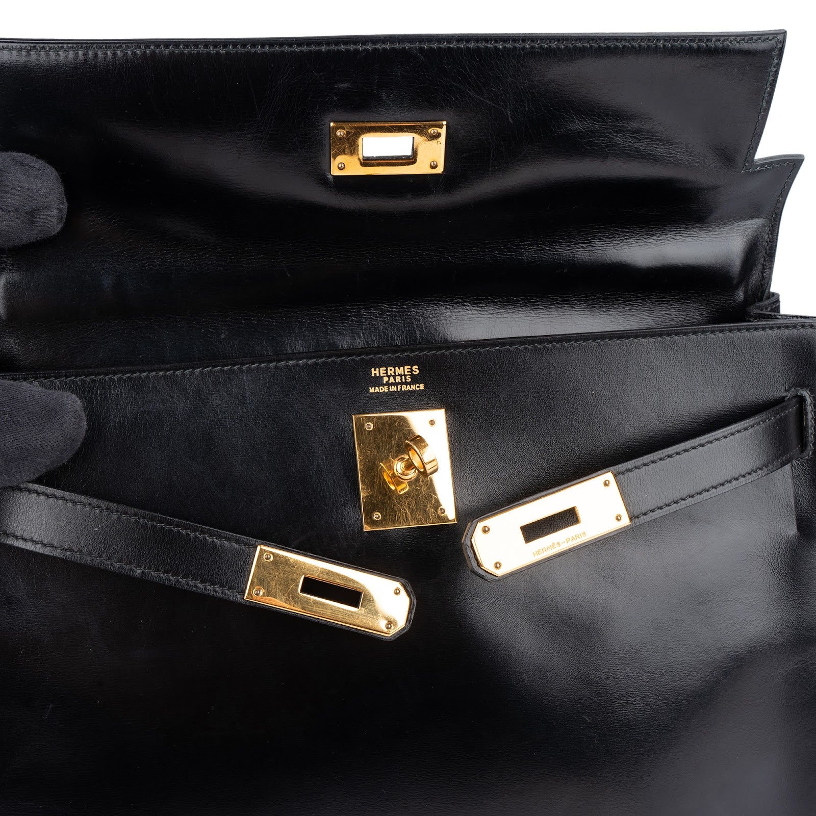 Hermès Box Calf Kelly Sellier 28 Handbag xx stempel / auf schwarz gefärbt? - vintageandkickz