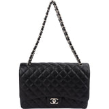 Chanel Quilted Caviar Leather Palladium Maxi Double Flap Crossbody Bag