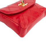 Chanel Red Quilted Stitched Lambskin Vintage CC Belt Crossbody Bag