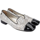 Chanel Glitter Patent Leather Glitter Cap Toe Loafers (34,5)