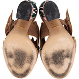 Gucci Brown Leather Webby Autumn Leaf Applique Snake Studded Heel Mule Sandals (37,5)
