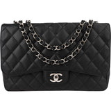 Chanel Quilted Caviar Leather Palladium Jumbo Single Flap Crossbody Bag