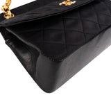 Chanel Navy Quilted Satin Top Bar 24K Gold Single Flap Small Crossbody Bag