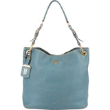 Prada Blue Vitello Daino Leather Hobo Shoulder Bag