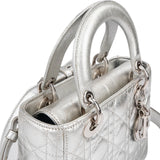 Christian Dior Metallic Silver Leather Small Lady Dior ABC Handbag
