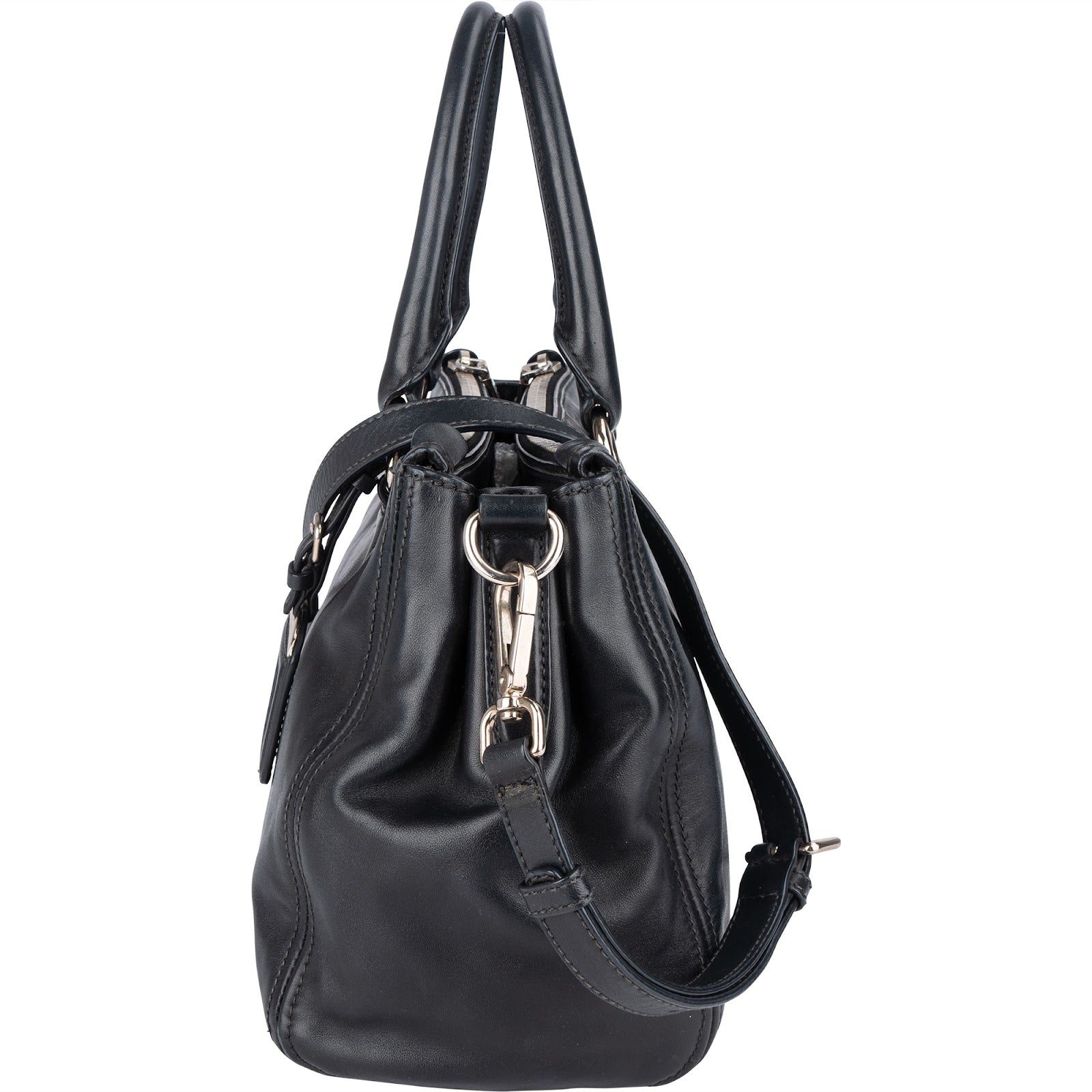 Prada Black Leather Vitello Double Zip Handbag - vintageandkickz
