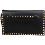 Valentino Garavani Black Leather Rockstud Flap Clutch