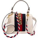 Gucci White Leather Sylvie Mini Top Handle Crossbody Handbag