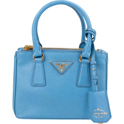 Prada Blue Saffiano Leather Pradasphere Galleria Micro Handbag