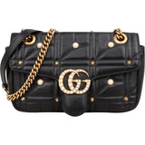 Gucci Quilted Leather GG Marmont Pearly Studs Shoulder Crossbody Bag