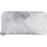 Prada Glossy Grigio Patent Leather Continental Zip Around Wallet 1M1253