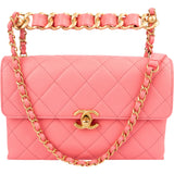 Chanel Pink Leather Quilted Lambskin Top Handle Single Flap Crossbody Bag