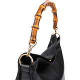 Gucci Black Leather Bamboo Top Handle Shoulder Bag