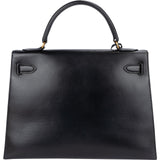 Hermès Noir Boxcalf Leather Kelly 32 Handbag