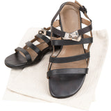 Hermès Black Leather Transat Kelly Lock Strap Sandals (37)