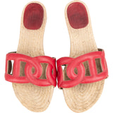 Hermès Red Leather Raffia Famosa Espadrille Sandals (37)