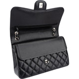 Chanel Quilted Caviar Leather Palladium Jumbo Double Flap Crossbody Bag