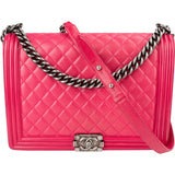 Chanel Pink Quilted Lambskin Large Boy Crossbody Bag
