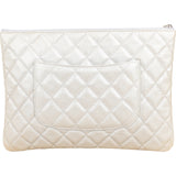 Chanel Quilted Metallic Glittered Caviar Leather CC Clutch