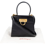 Salvatore Ferragamo Black Boxcalf Leather Gancini Top Handle Handbag