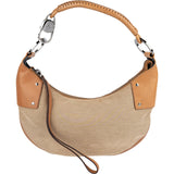 Gucci Canvas Leather Half Moon Woven Handle Shoulder Bag