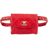 Chanel Red Quilted Stitched Lambskin Vintage CC Belt Crossbody Bag