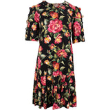 Dolce & Gabbana Multicolor Rose Print Button-Embellished Flounce-Hem Dress (IT44)