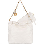 Chanel 22 White Quilted Lambskin Hobo Shoulder Bag - vintageandkickz