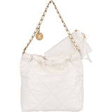 Chanel 22 White Quilted Lambskin Hobo Shoulder Bag - vintageandkickz