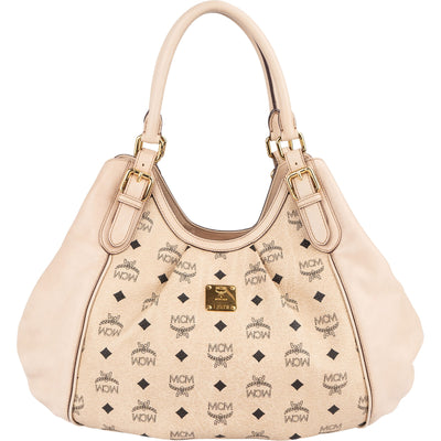 MCM Beige Monogram Visetos Leather Shoulder Bag