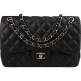 Chanel Quilted Lambskin Palladium Jumbo Double Flap Crossbody Bag