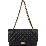 Chanel Quilted Caviar Leather Gold Medium Double Flap Crossbody Bag