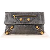 Balenciaga Grey Blue Leather GHW Envelope City Clutch