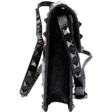 Valentino Garavani Black Line Crinkled Shine Leather Rockstud Flap Crossbody Bag