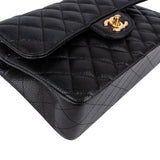 Chanel Quilted Caviar Leather Gold Small Double Flap Shoulder Bag