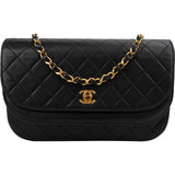 Chanel Quilted Lambskin Half Moon 24K Gold Double Flap Shoulder Bag