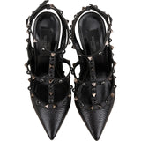 Valentino Garavani Black Grained Leather Rockstud Caged Sandals Pumps (36)