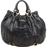 Miu Miu Vitello Lux Gathered Hobo Tote Handbag