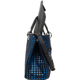 Christian Dior Blue Woven Embellished Tweed Patch Lady Dior Handbag