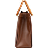 Gucci Brown Pebbled Leather Bamboo Top Handle Tote Handbag