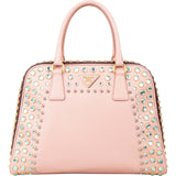 Prada Bicolor Saffiano Lux Leather Studded Crystal Promenade Handbag