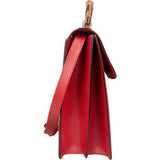 Gucci Red Grained Leather Bamboo Briefcase Crossbody Bag - vintageandkickz