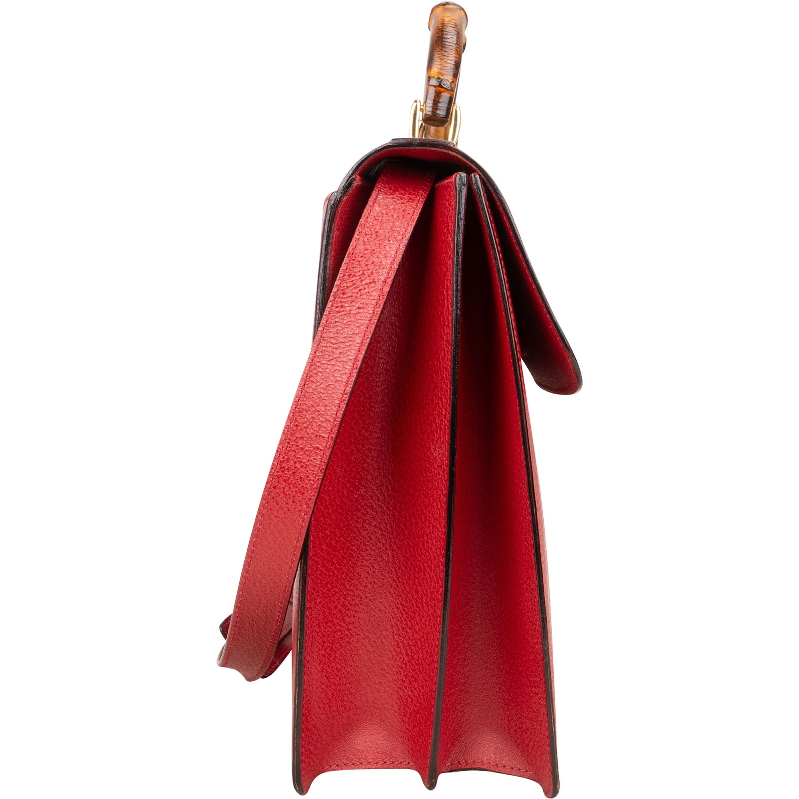 Gucci Red Grained Leather Bamboo Briefcase Crossbody Bag - vintageandkickz