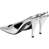 Yves Saint Laurent Silver Metallic Patent Leather Blade Slingback Pumps (37)