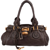 Chloé Dark Brown Pebbled Leather Paddington Satchel Handbag
