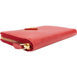Prada Red Saffiano Leather Zip Around Wallet