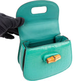 Gucci Turquoise Exotic Leather Crocodile Bamboo 1947 Mini Top Handle Crossbody Bag