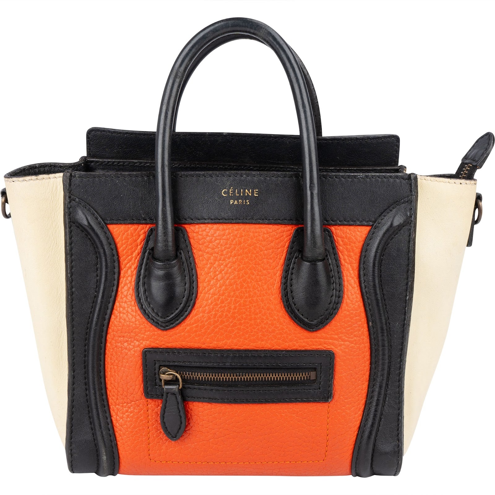 Celine Tricolor Grained Leather Luggage Handbag - vintageandkickz
